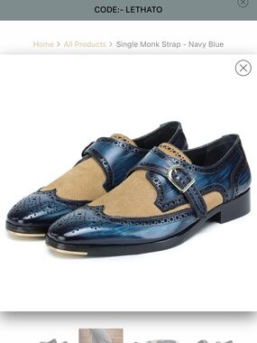 Hand made 100% leather OAK Navy & Tan Suede-Panel Single Monk Strap shoes